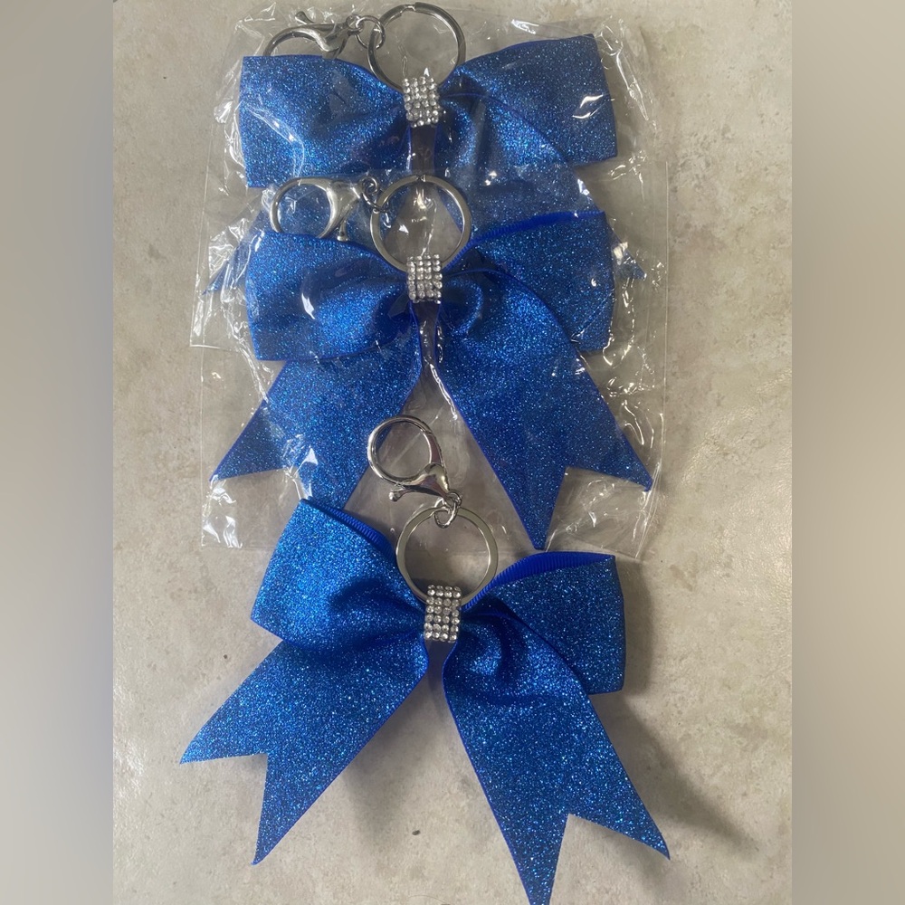 Glittery Blue Bow Keychains